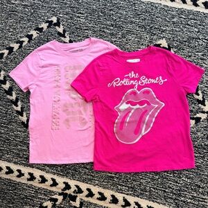 Abercrombie Kids pink graphic tees size 9/10 Rolling Stones AC/DC band t-shirts